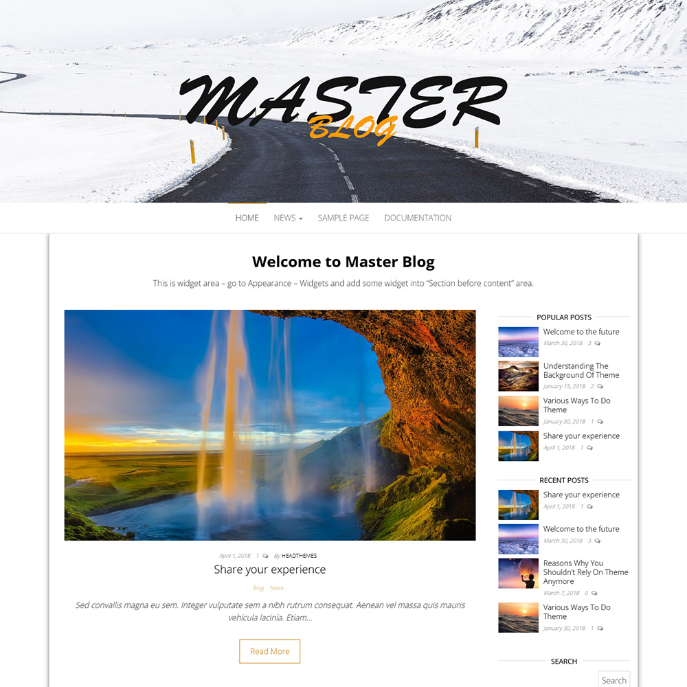  Simple and elegant WordPress travel blog free theme Master Blog