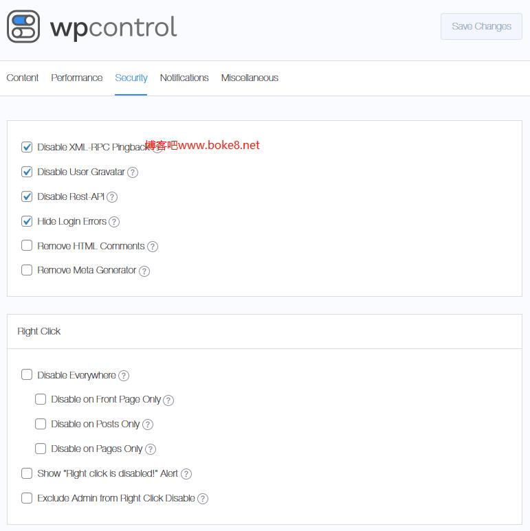 WordPress禁用不常用功能提高性能的插件WPControl