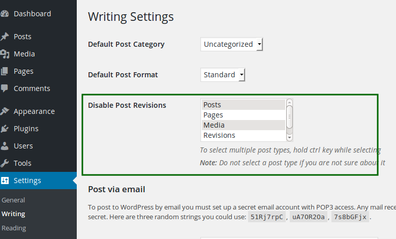 WordPress禁用特定文章类型的修订版本的插件Disable Post Revision