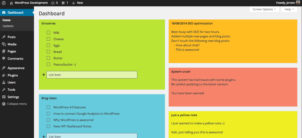 WordPress后台仪表盘控制台笔记便签备注信息插件WP Dashboard Notes