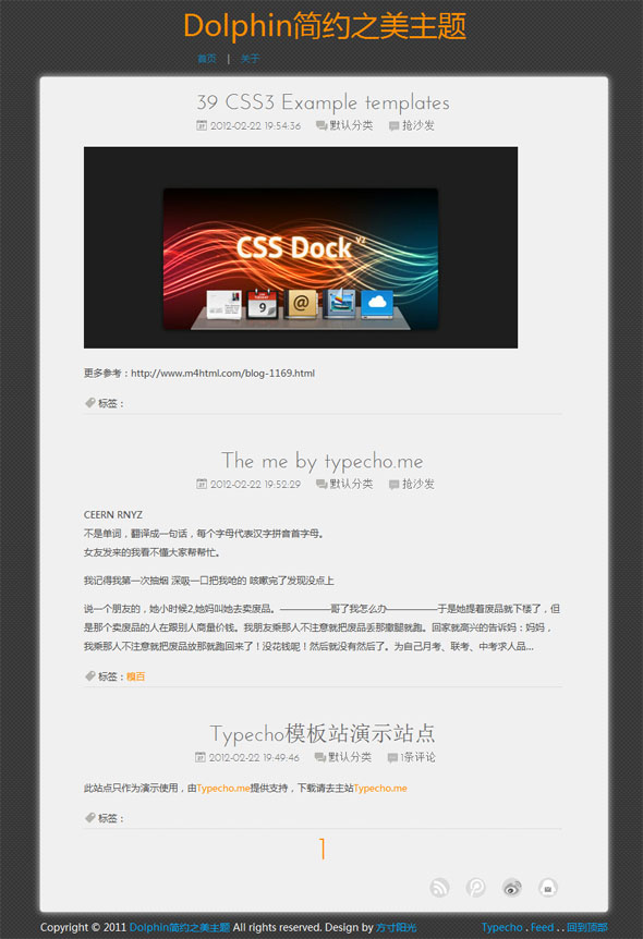 灰白色Typecho单栏主题简约之美Dolphin
